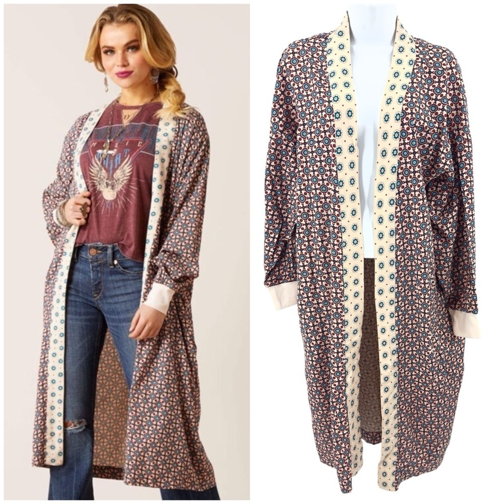 Ariat Mesquite Kimono Cardigan Womens S/M Western Floral Boho Indie Pockets Long